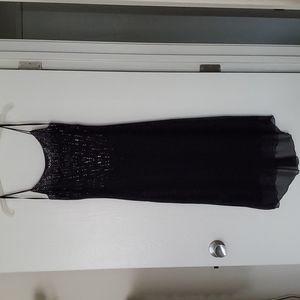 Spaghetti strap black and glitter midi formal dress